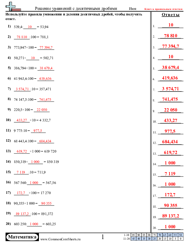  - уравнения-с-десятичными-дробями worksheet