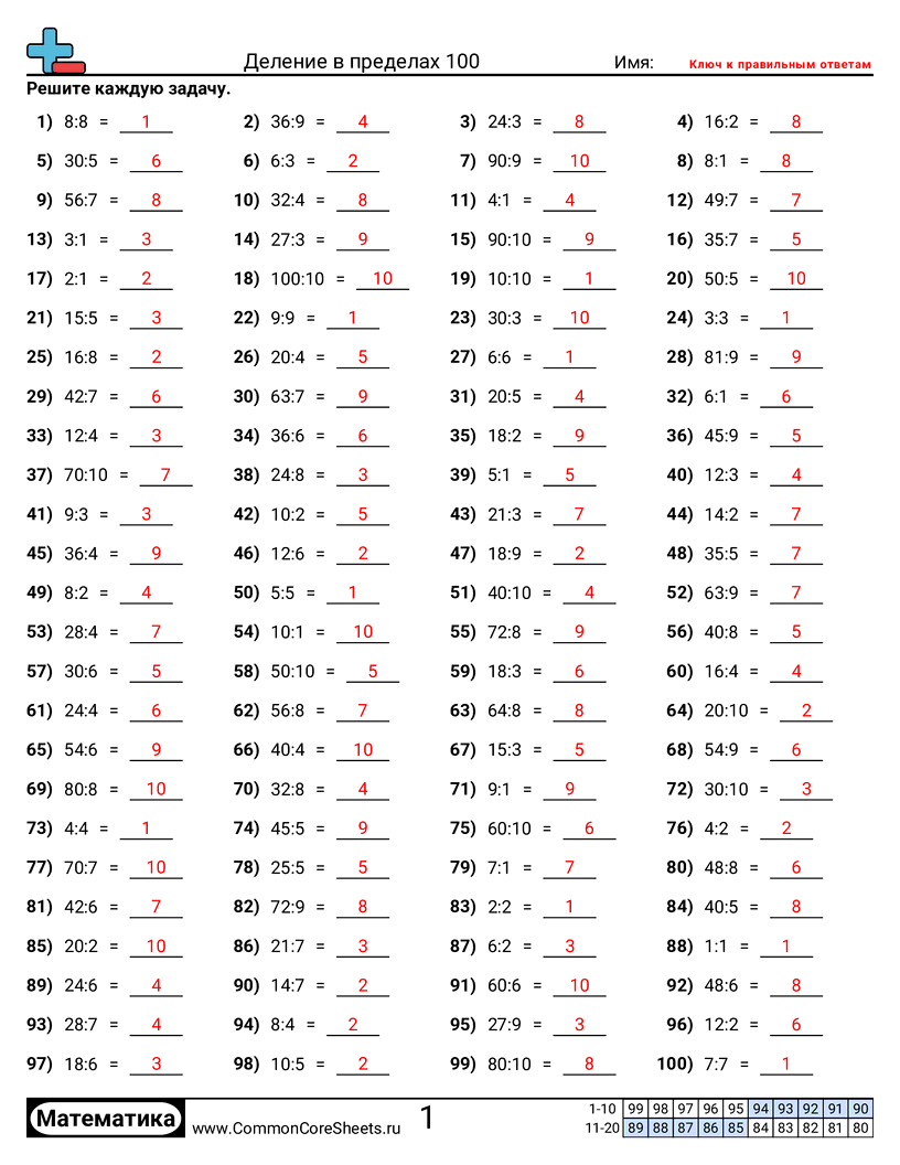 Рабочие Листы на Деление - тренировка-деления worksheet
