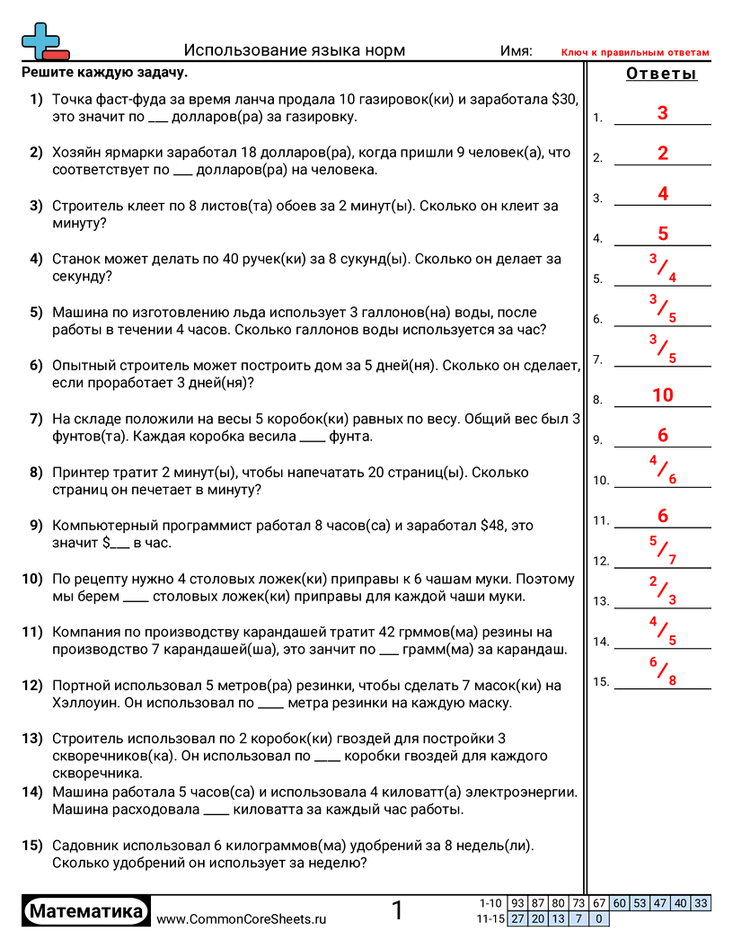 Рабочие Листы с Пропорциями - коэффициент-пропорциональности-таблицы worksheet