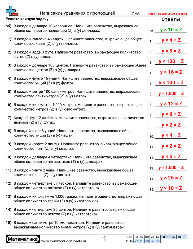 Рабочие Листы с Пропорциями - использование-значения-единицы-в-дробях worksheet