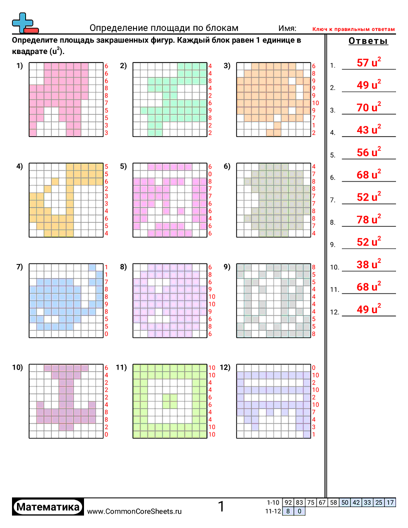 Рабочие Листы на определение Площади и Периметра - блоки-целое worksheet