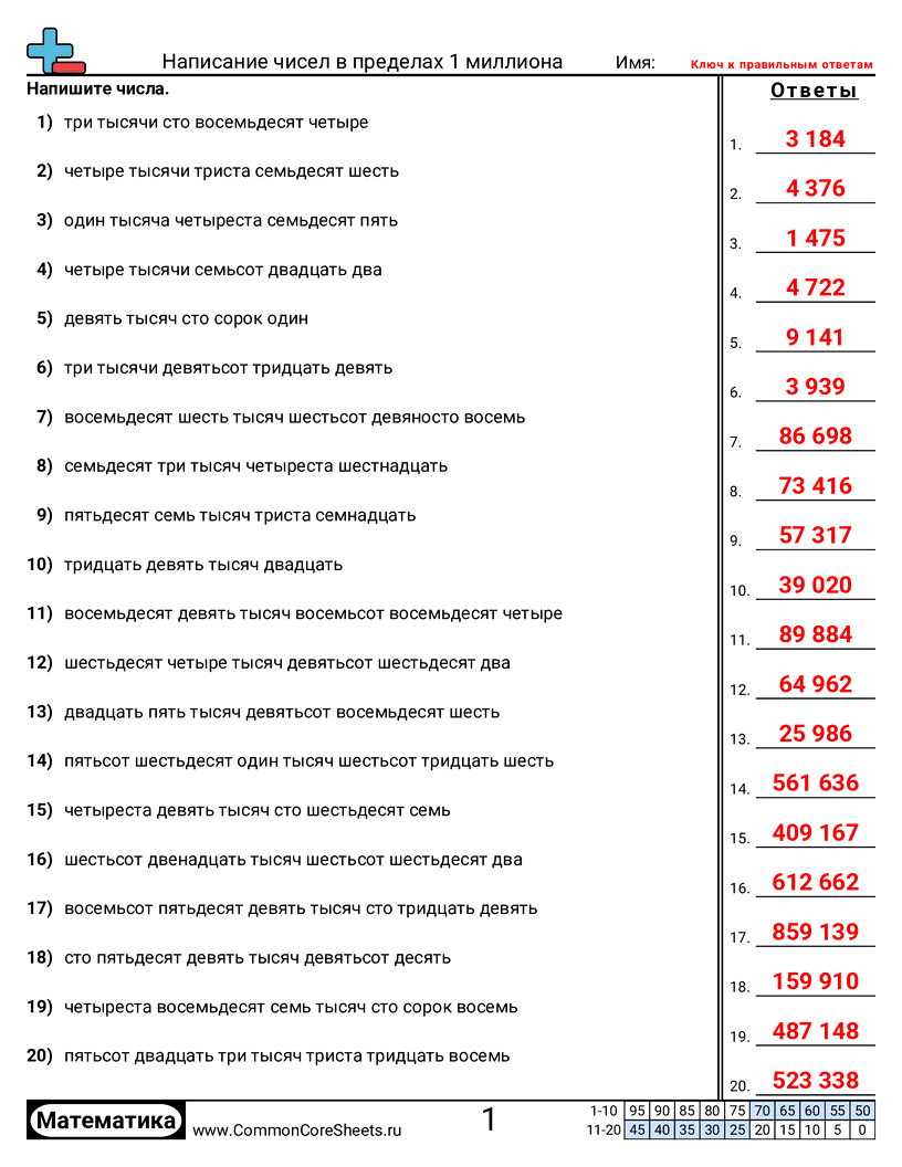 Рабочие Листы на Преобразование Форм - слова-в-число-до-1-миллиона worksheet