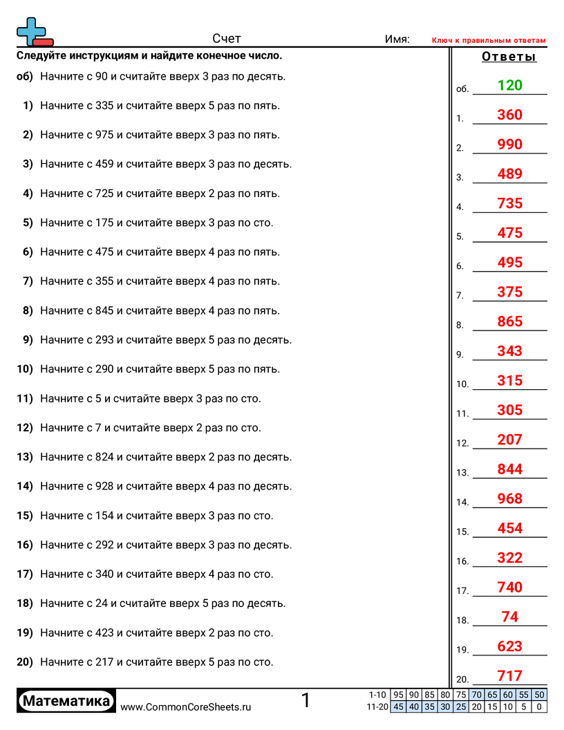 Рабочие листы на Счет - счёт-вперёд worksheet