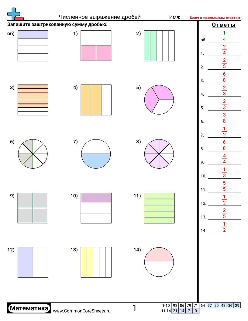 Рабочие Листы с Дробями - запись-дробей-численно worksheet