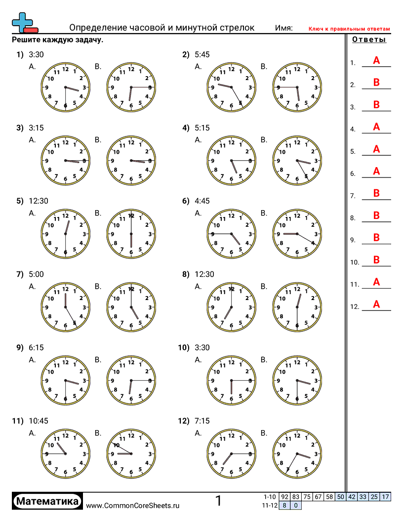 Рабочие Листы на Тему Время - определение-часовой-и-минутной-стрелок worksheet