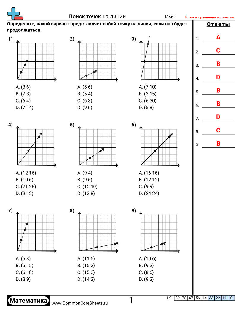 Рабочие Листы с Сетками Координат - нахождение-точек-на-прямой worksheet