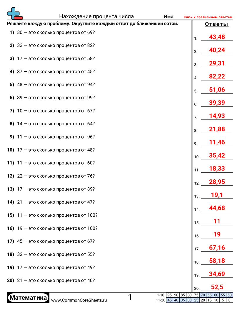 Рабочие Листы с Процентами - 773 worksheet