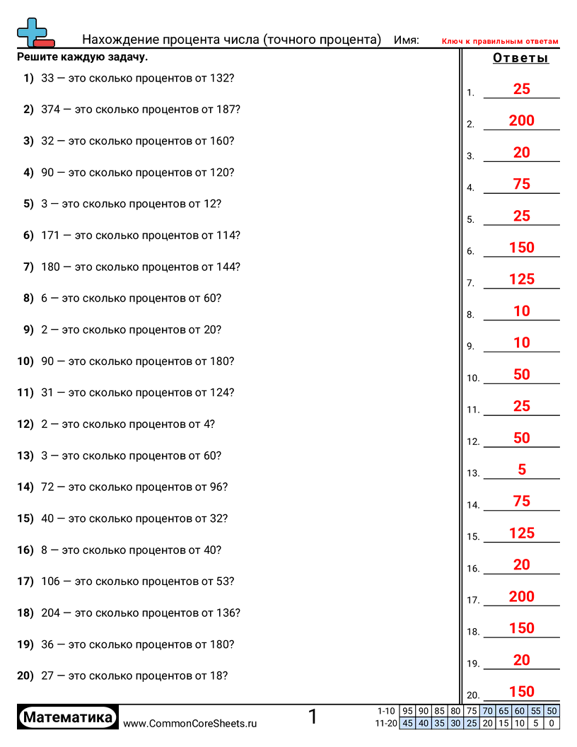 Рабочие Листы с Процентами - 775 worksheet
