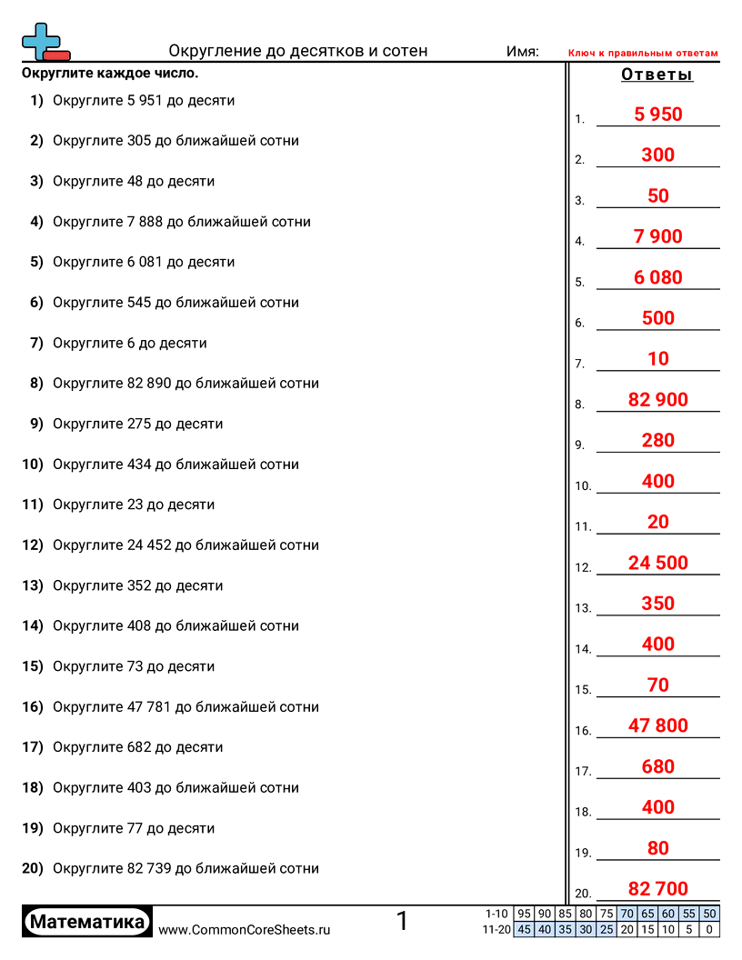 Рабочие Листы на Округление - округление-до-десятков-и-сотен worksheet
