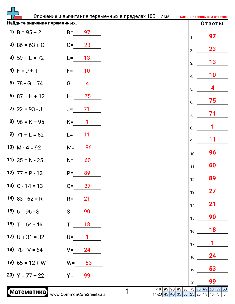 Рабочие Листы с Переменными - 990 worksheet